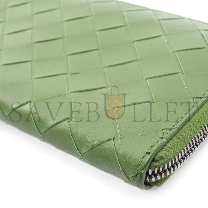 BOTTEGA VENETA INTRECCIATO ZIP-AROUND WALLET AVOCADO 593217 (19*10*2cm)